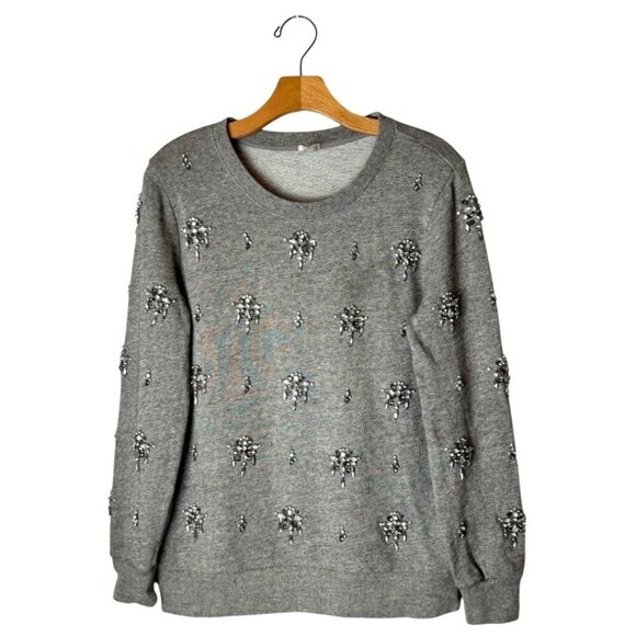 J Crew Sweatshirt Women Small Gray Cotton‎ Rhinestone Embellished Top Preppy - Picture 2 of 9